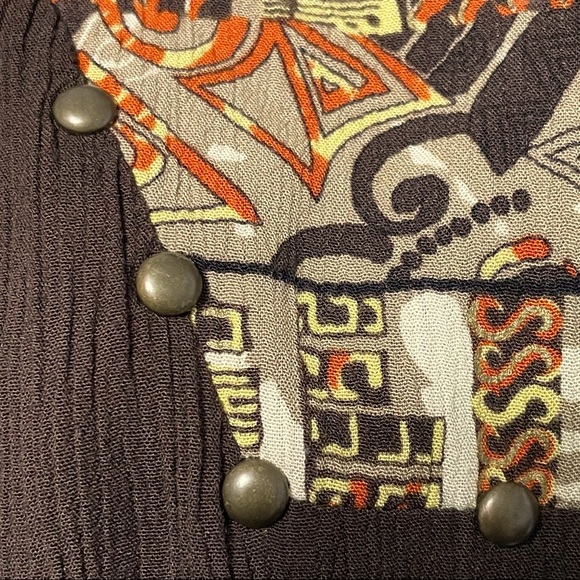 Tribal print brown studded v-neck sleeveless muu muu plus size 2X - Picture 5 of 7